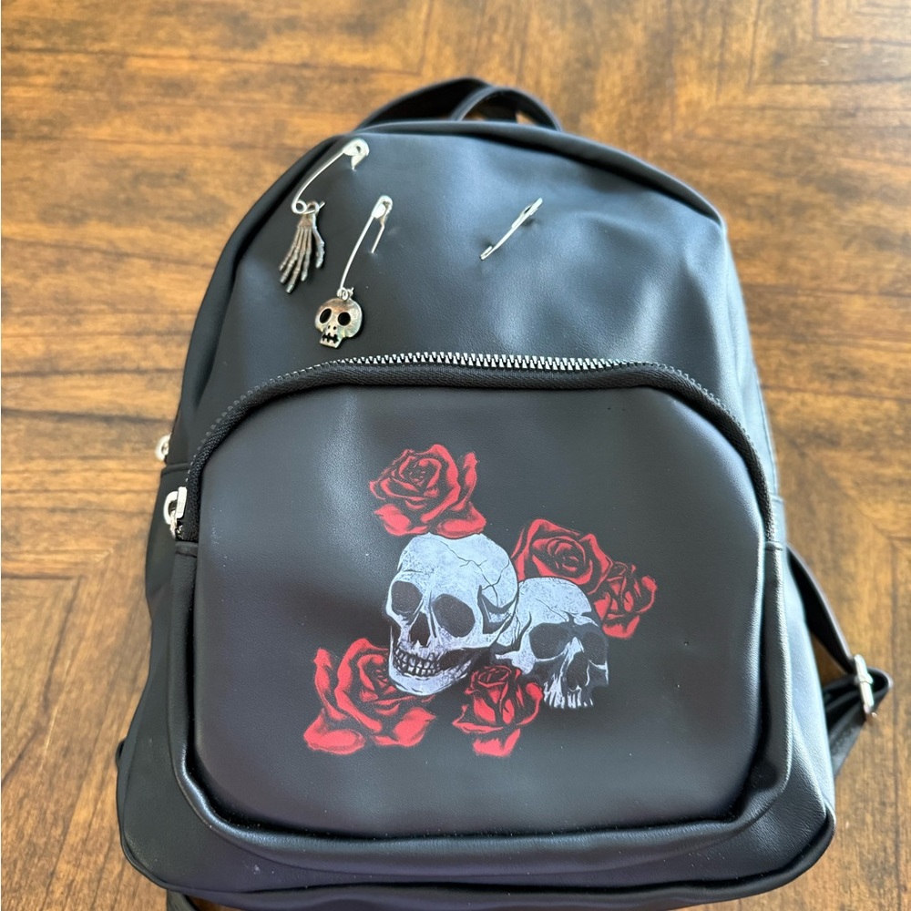 Gothic Black Mini Backpack with Skulls and Roses